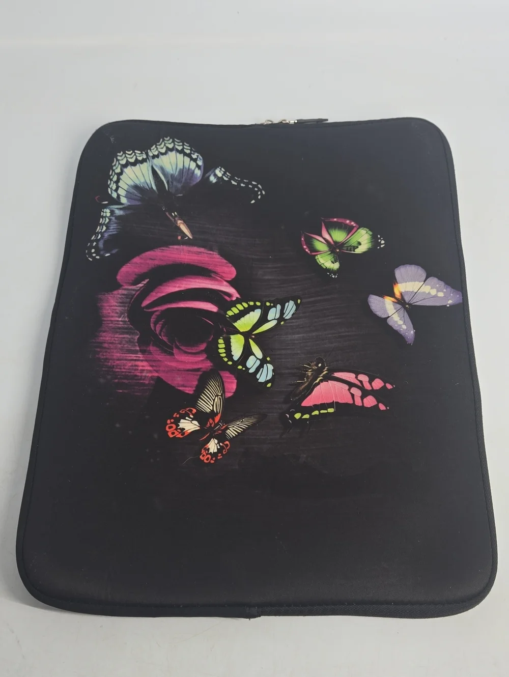 Black Butterfly Laptop Sleeve with Colorful Rose Print